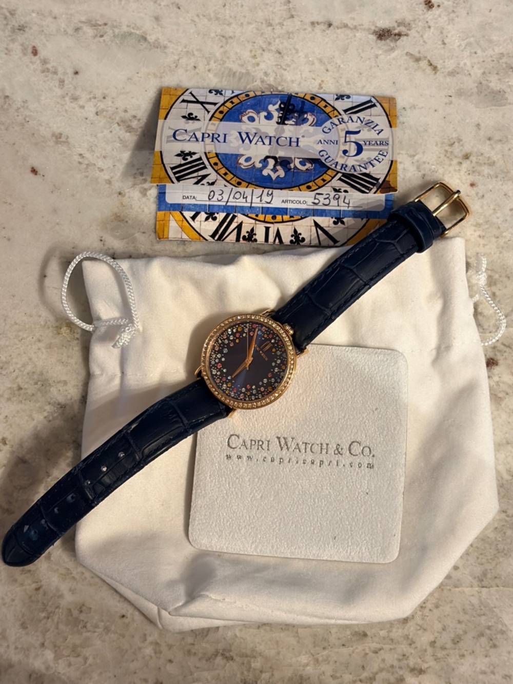 Women's Navy Blue Crystal Dial Leather Strap Watch from Capri Watch - Picture 4 of 7